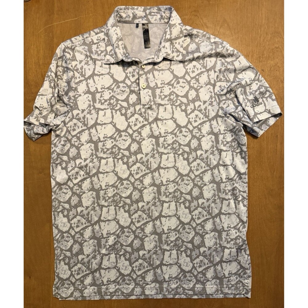 Adidas Men's Go-To Printed Polo Golf Shirt Gray Wicking Collared Sz L